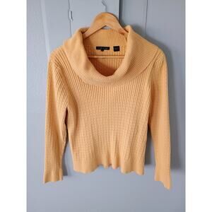 Yellow ribbed cowl-neck sweater women's XL Cotton